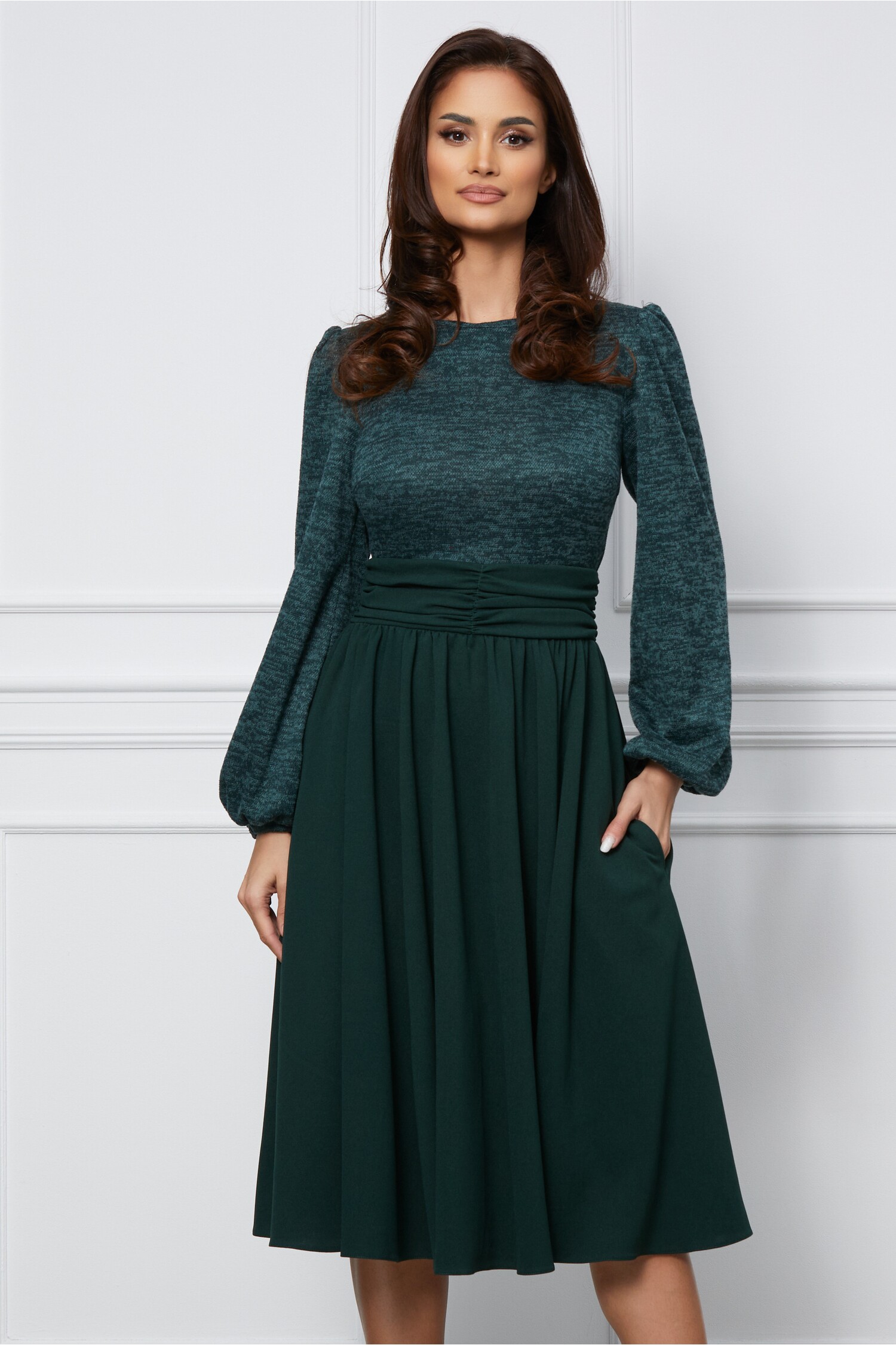 Rochie Dy Fashion verde cu bust din jerse