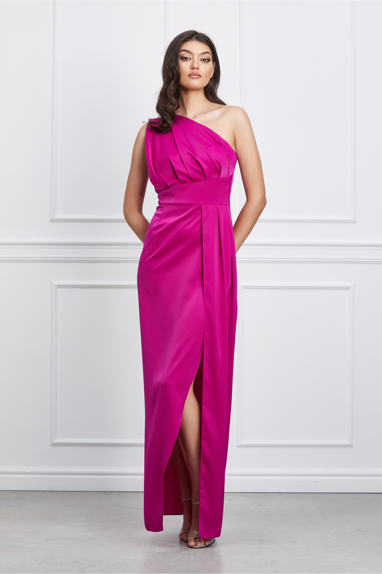 Rochie Moze magenta lunga cu crepeu