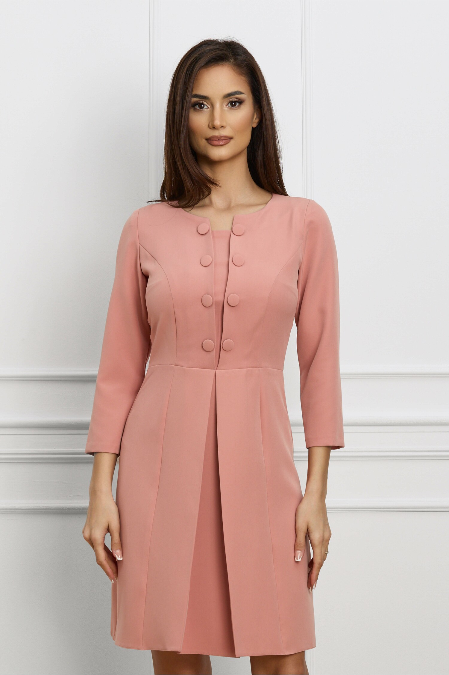 Rochie Moze peach cu nasturi pe bust