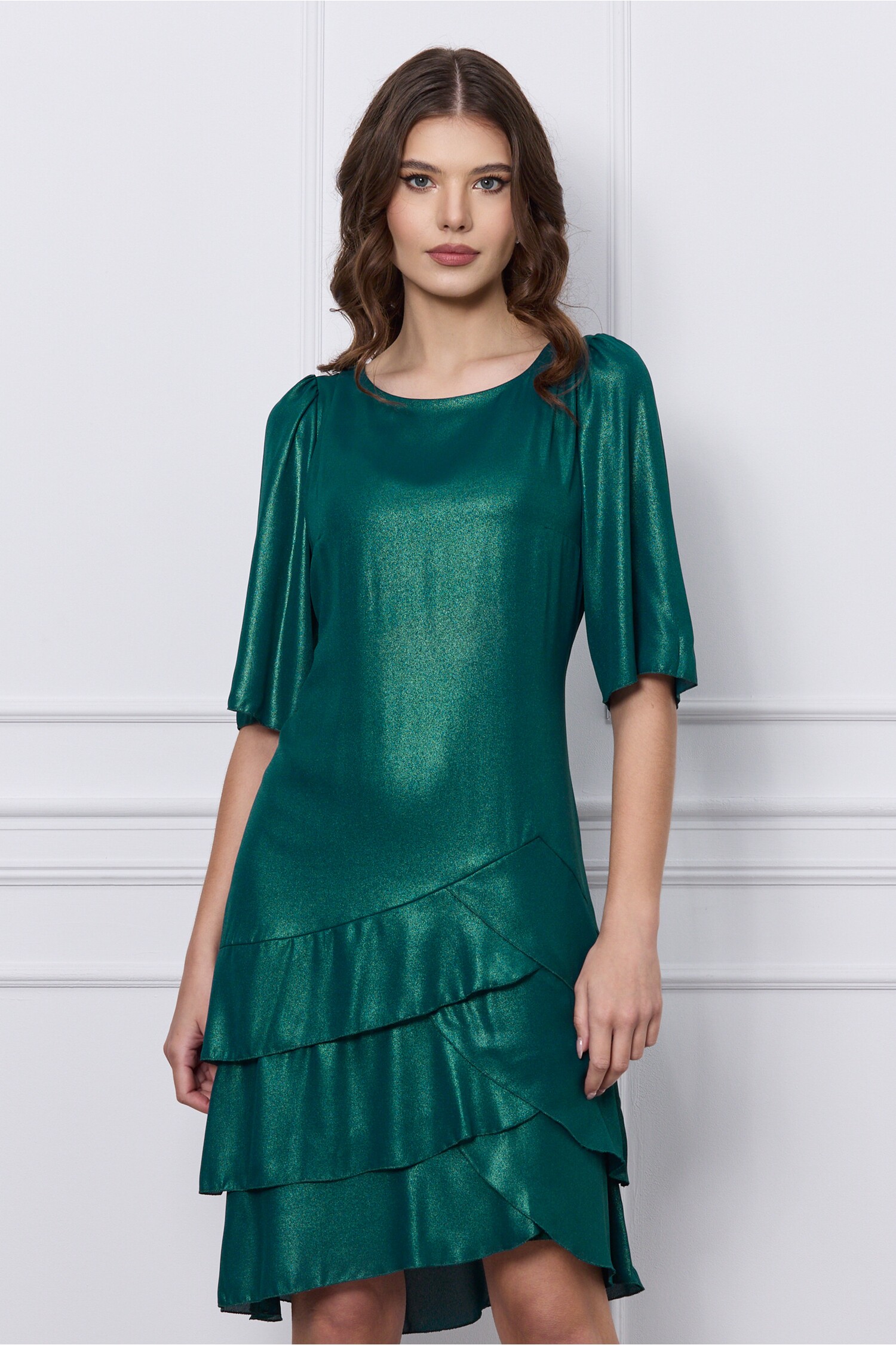 Rochie Flavia verde din voal peliculizat